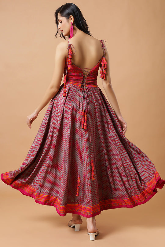 Tesha Grey Crepe Silk Strappy Adjustable Tie Back Ready to Wear Saree Dress