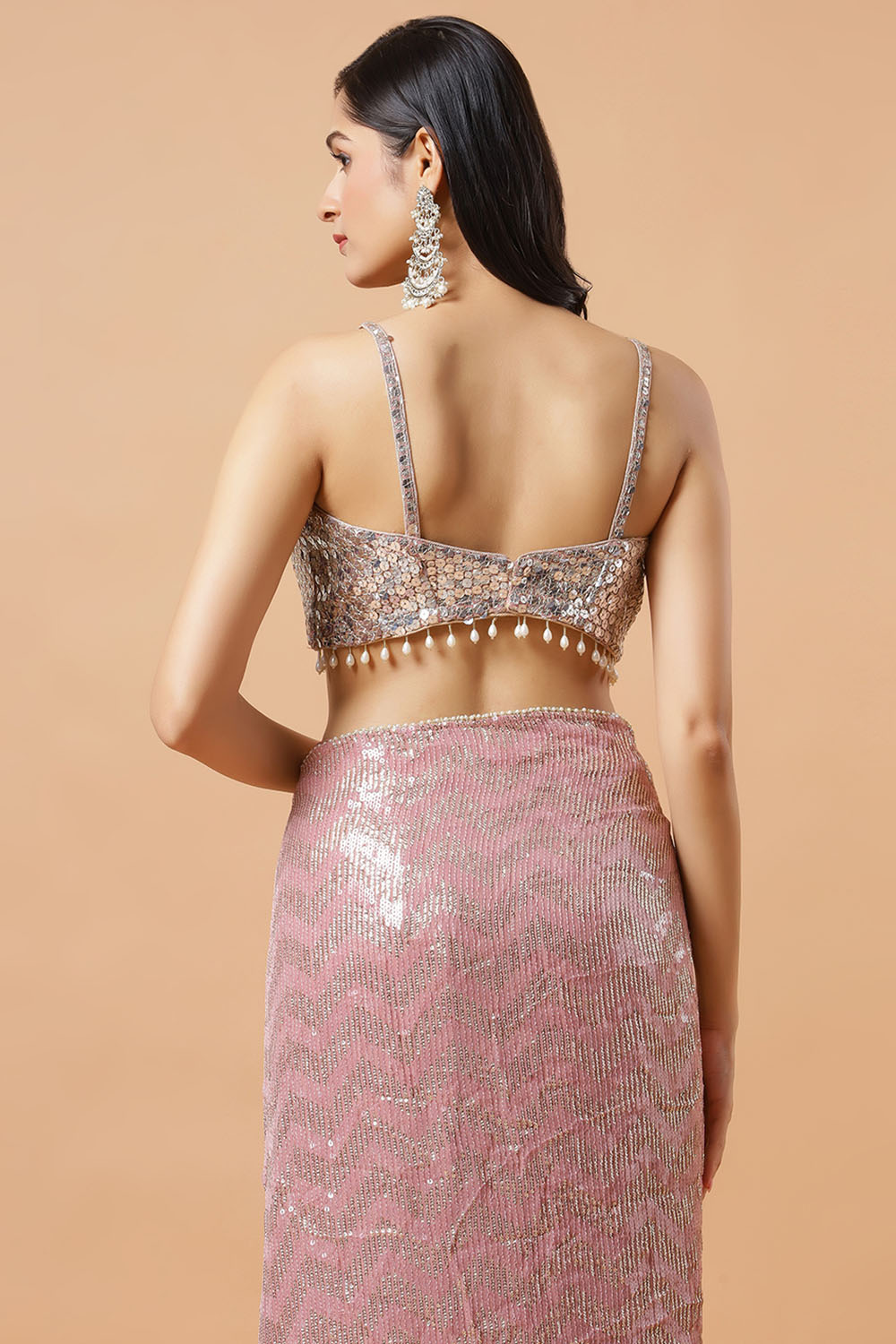 Naya Pink & Gold Ready to Wear Saree Sequins Luxe Georgette Pre-Draped Saree