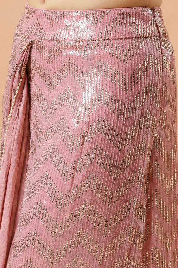 Naya Pink & Gold Ready to Wear Saree Sequins Luxe Georgette Pre-Draped Saree