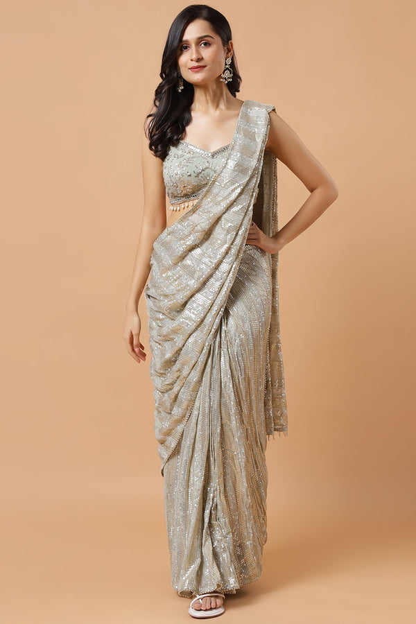 Aanya Olive Green & Gold Sequins Luxe Georgette Ready to Wear Saree
