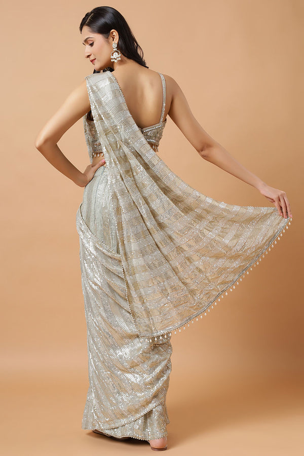 Aanya Olive Green & Gold Sequins Luxe Georgette Ready to Wear Saree