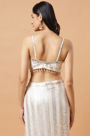 Siara Off-White & Gold Ready to Wear Saree Sequins Luxe Georgette Pre-Draped