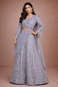 Lara Grey Net Embellished Ready To Wear Lehenga Saree