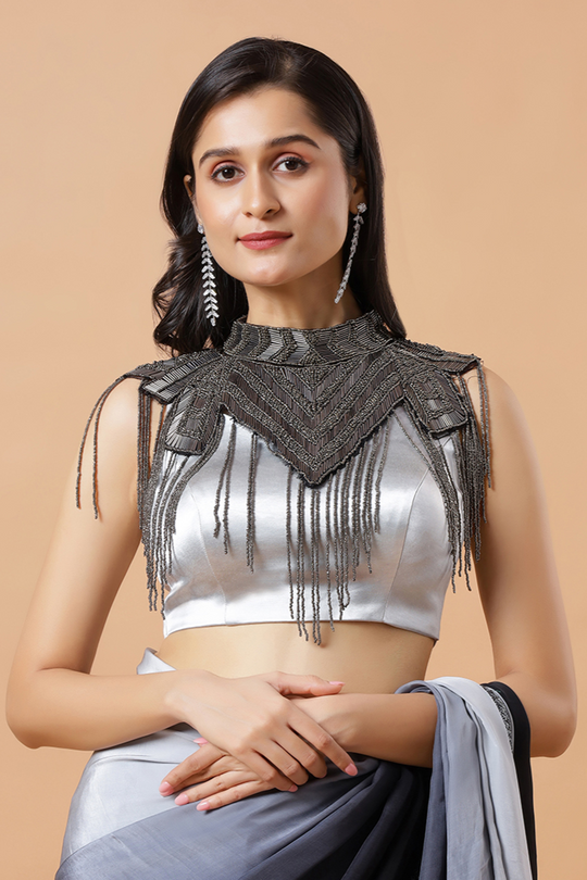 Cora Gunmetal Black Beaded Handwork Collar Modern Neck Piece