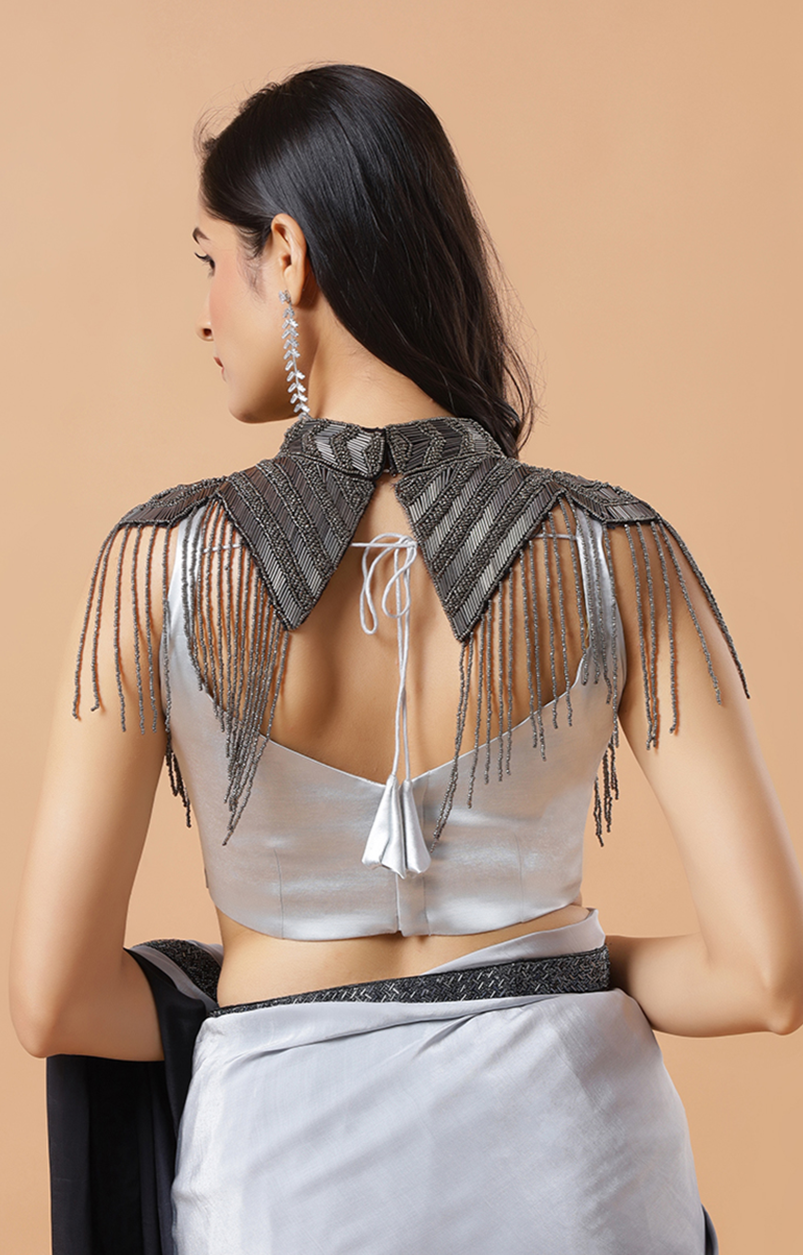 Cora Gunmetal Black Beaded Handwork Collar Modern Neck Piece