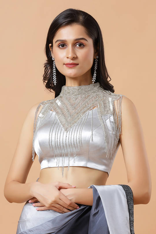 Cora Silver Beaded Handwork Collar Modern Neck Piece