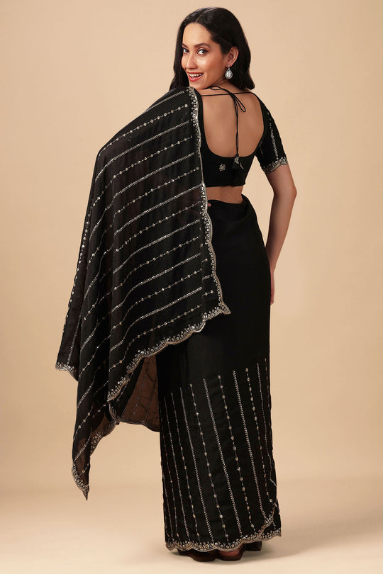 Adriana Black Georgette Zari Embroidered Sequins Ready to Wear Saree