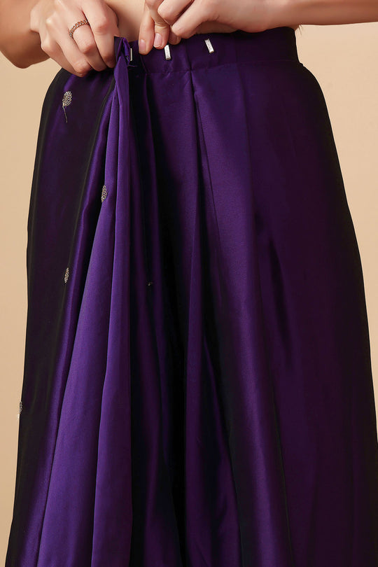 Nina Purple Soft Crepe Zari Thread Embroidered Ready to Wear Saree