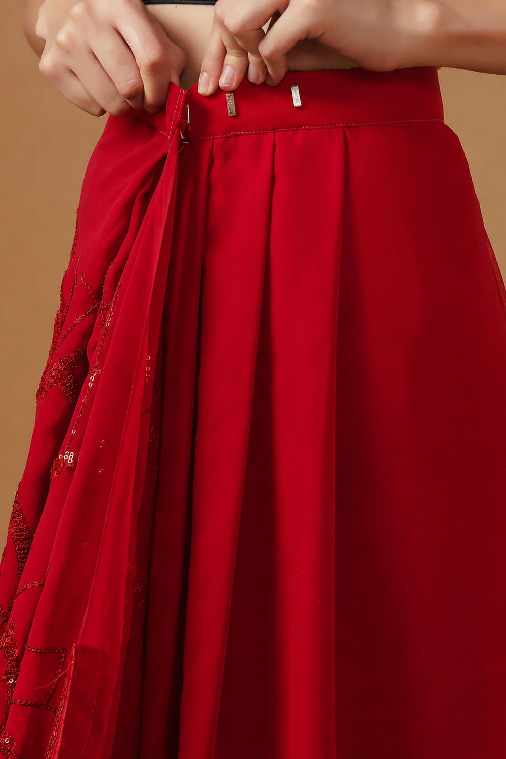 Sabina Red Georgette Thread & Sequins Work Ready to Wear Saree