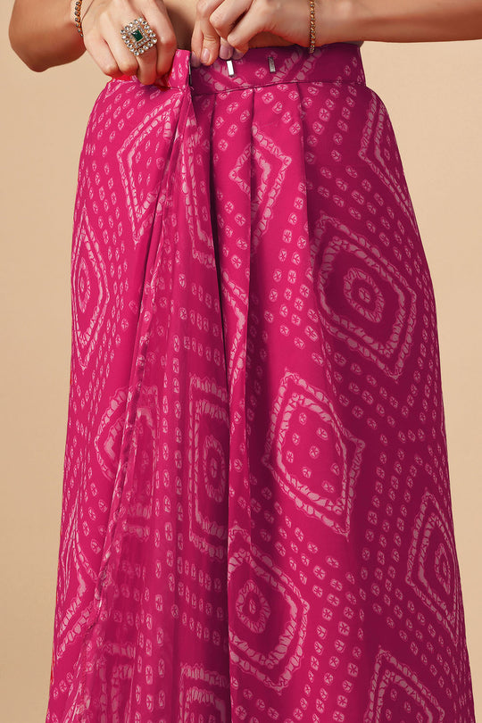 Pallavi Pink Georgette Bandhani Print Zari Work Festive Ready to Wear Saree