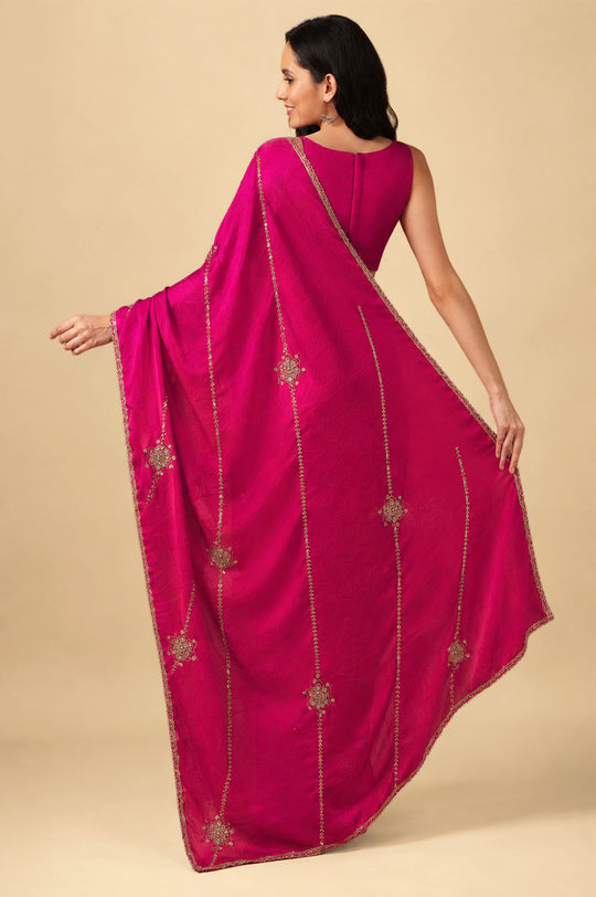 Siyara Pink Crepe Handwork Embellished Ready to Wear Saree