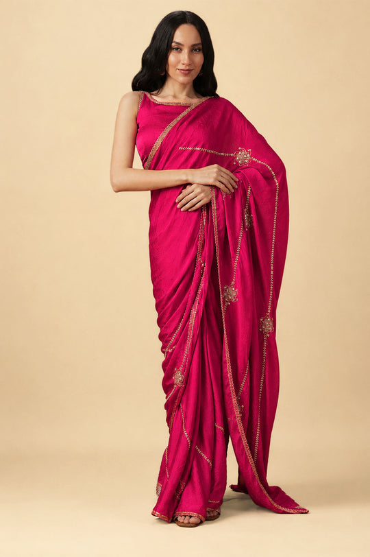 Siyara Pink Crepe Handwork Embellished Ready to Wear Saree