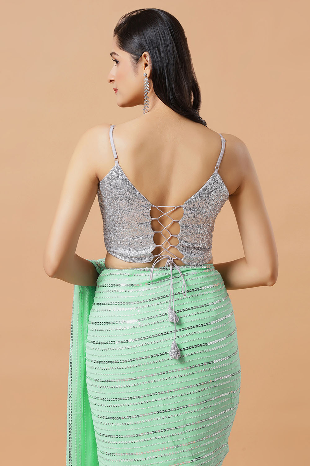 Ariel Turquoise Georgette Sequins Ready to Wear One Minute Saree Ariel Turquoise Georgette Sequins Ready to Wear One Minute Saree