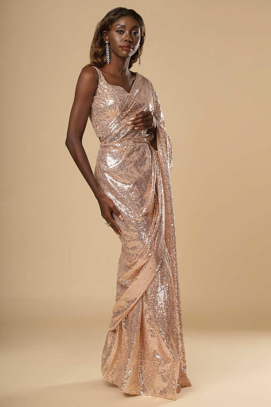 Ciara Rose Gold Luxe Shiny Sequins One Minute Saree