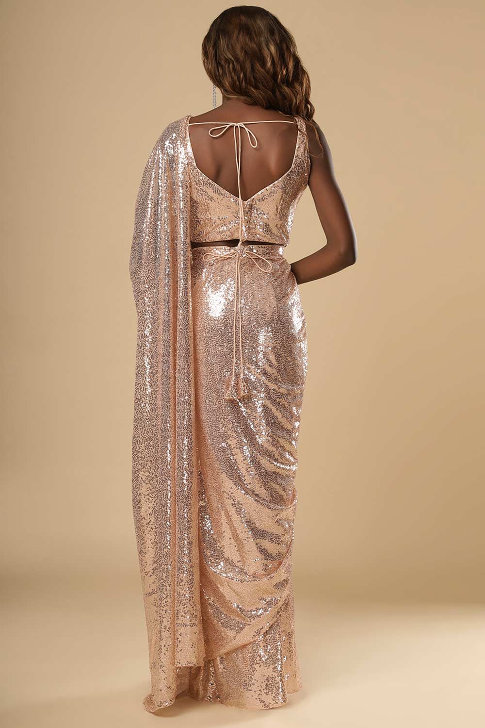 Ciara Rose Gold Luxe Shiny Sequins One Minute Saree