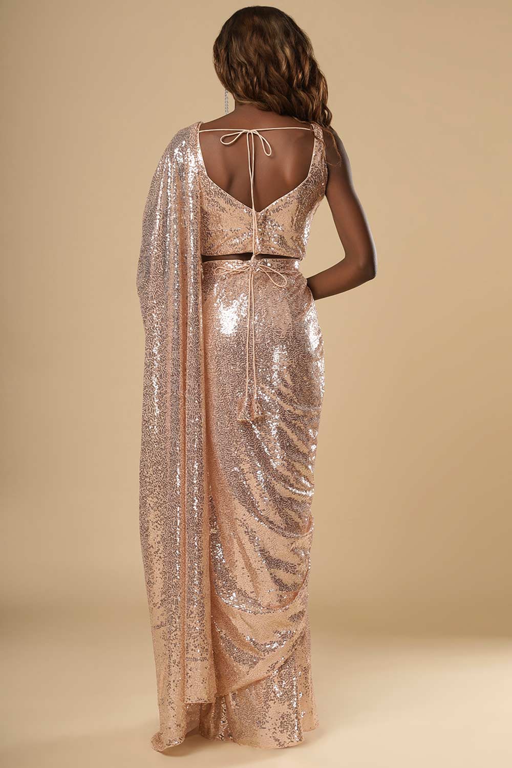 Ciara Rose Gold Luxe Shiny Sequins One Minute Saree