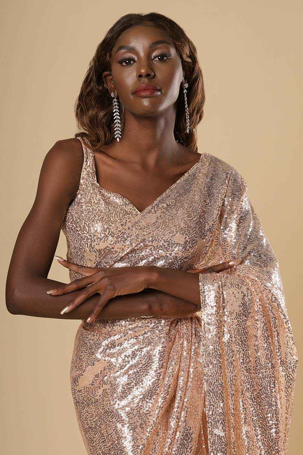 Ciara Rose Gold Luxe Shiny Sequins One Minute Saree