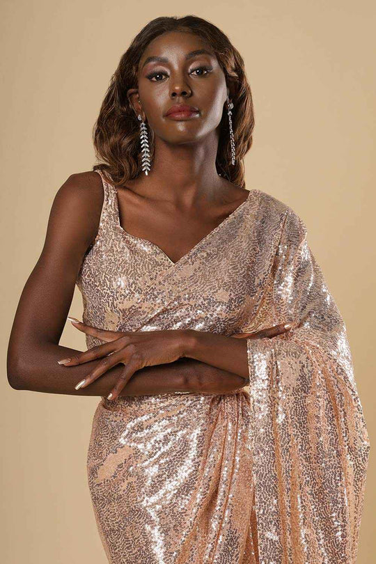 Ciara Rose Gold Luxe Shiny Sequins One Minute Saree