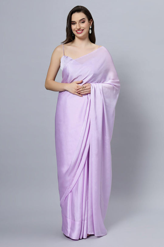 Lorraine Light Lavender Plain Satin One Minute Saree