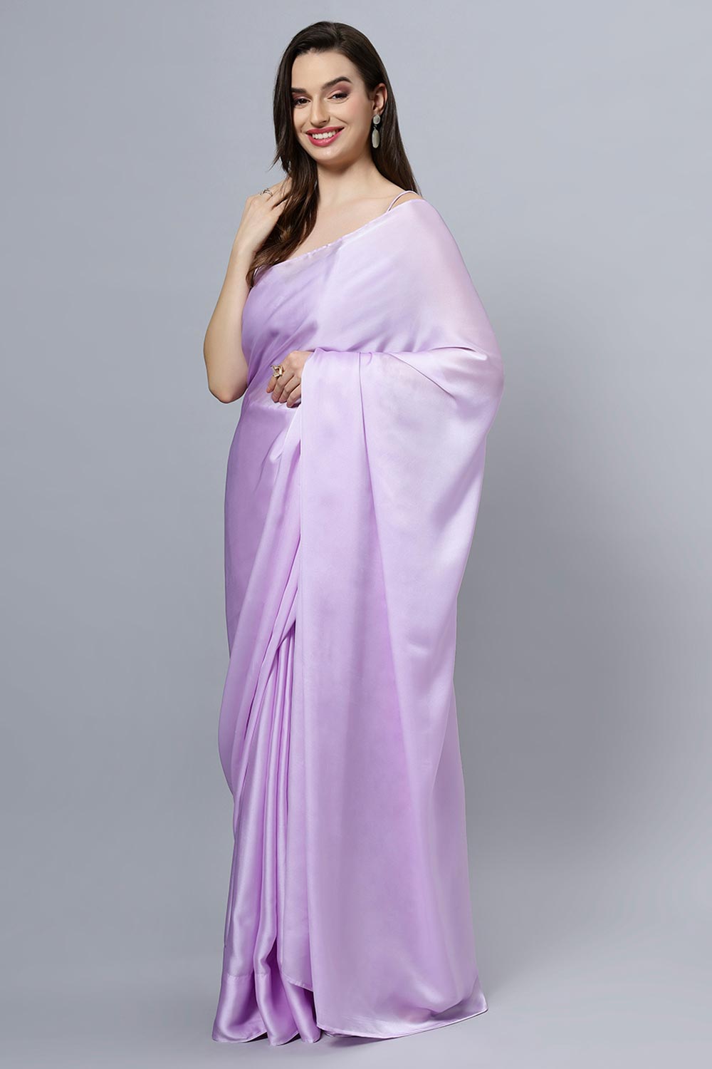 Lorraine Light Lavender Plain Satin One Minute Saree