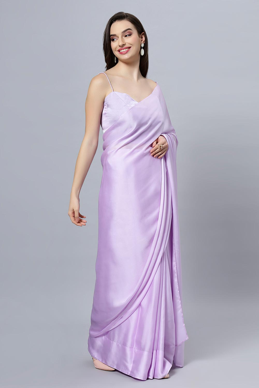 Lorraine Light Lavender Plain Satin One Minute Saree
