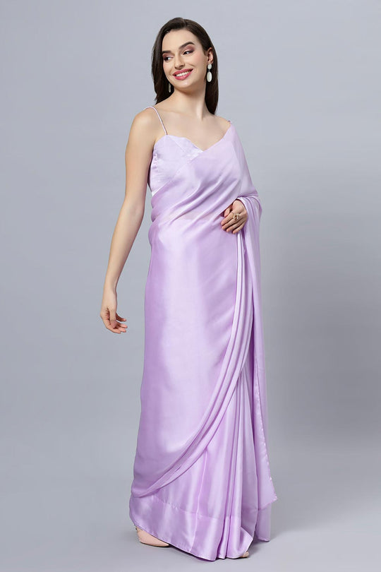 Lorraine Light Lavender Plain Satin One Minute Saree