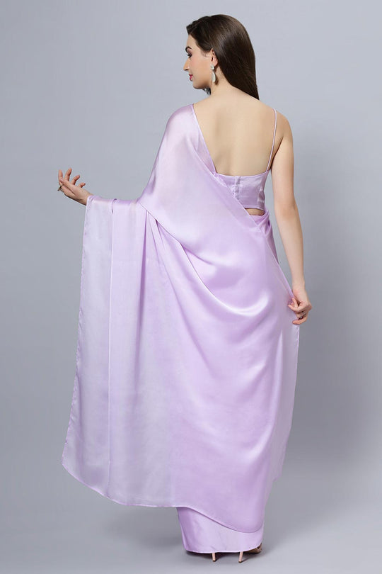 Lorraine Light Lavender Plain Satin One Minute Saree