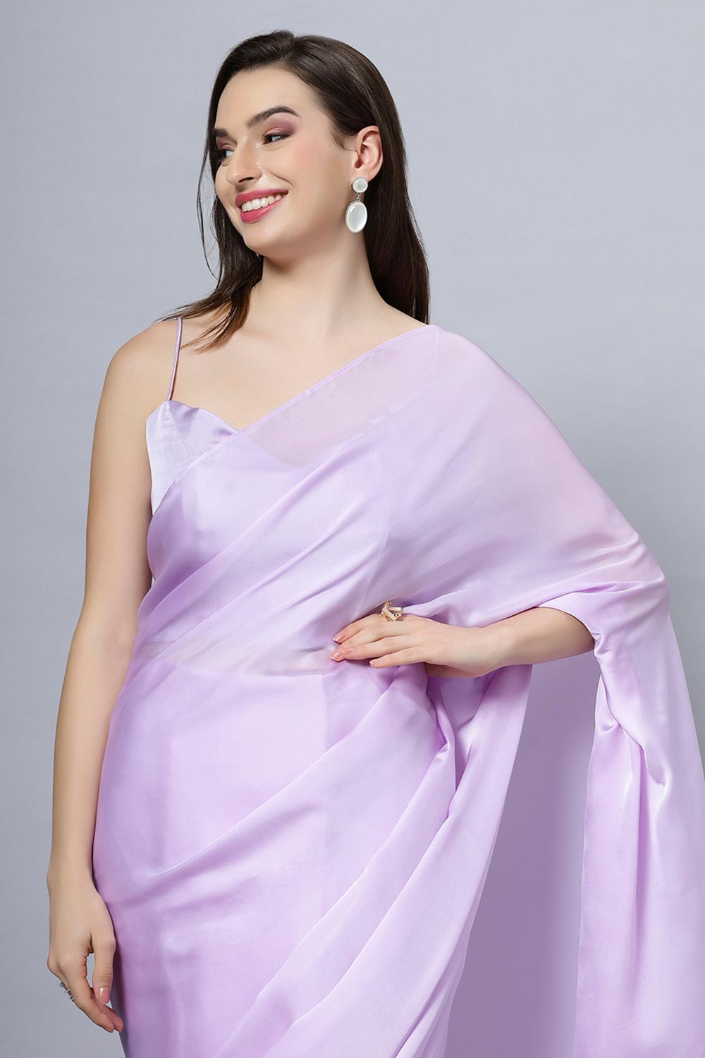 Lorraine Light Lavender Plain Satin One Minute Saree