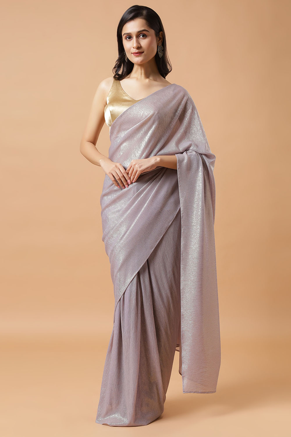 Roxi Lavender & Gold Shimmer Crushed Georgette Ready to Wear Saree