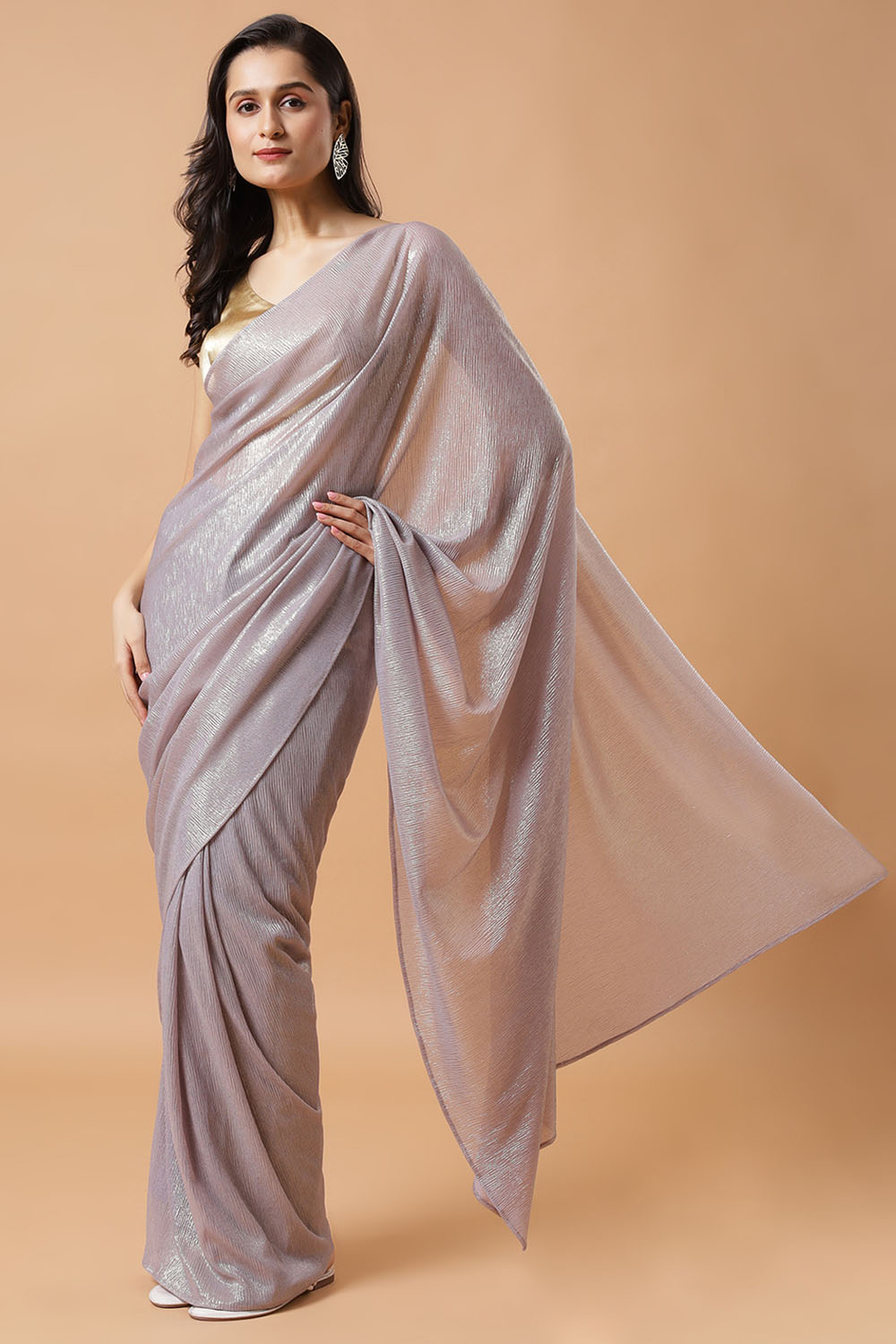 Roxi Lavender & Gold Shimmer Crushed Georgette Ready to Wear Saree