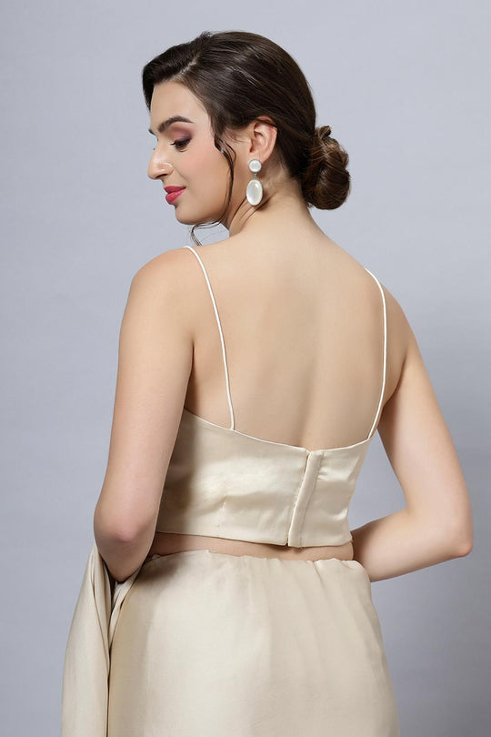 Tia Cream Satin Solid Ready to Wear One Minute Saree