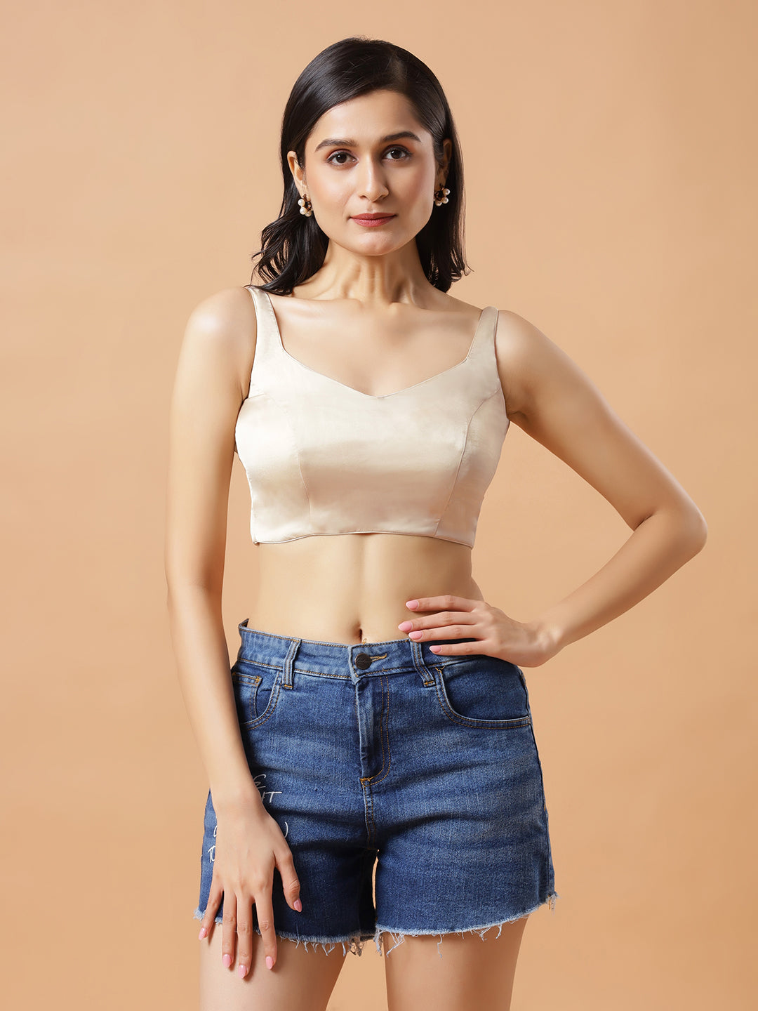 Tia Tan Satin Tie Back Ready2Ship Blouse