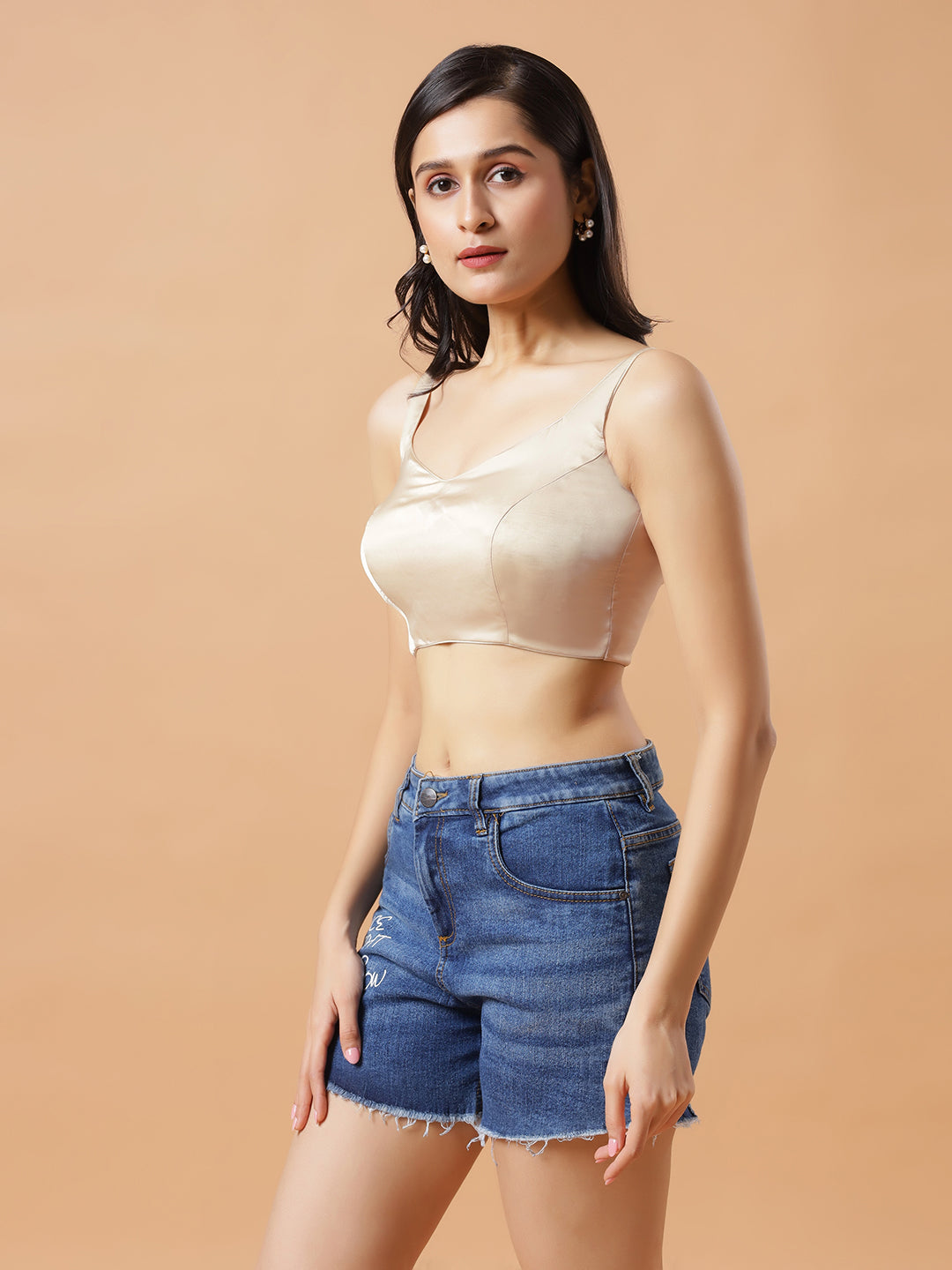 Tia Tan Satin Tie Back Ready2Ship Blouse