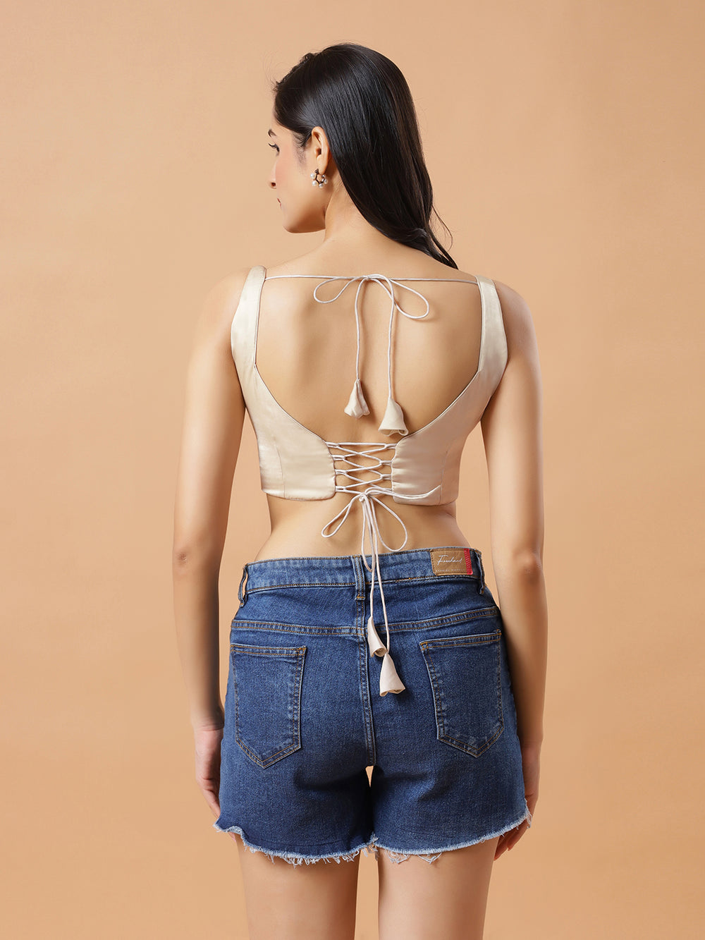 Tia Tan Satin Tie Back Ready2Ship Blouse