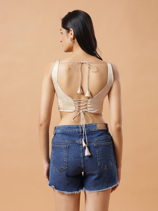 Tia Tan Satin Tie Back Ready2Ship Blouse