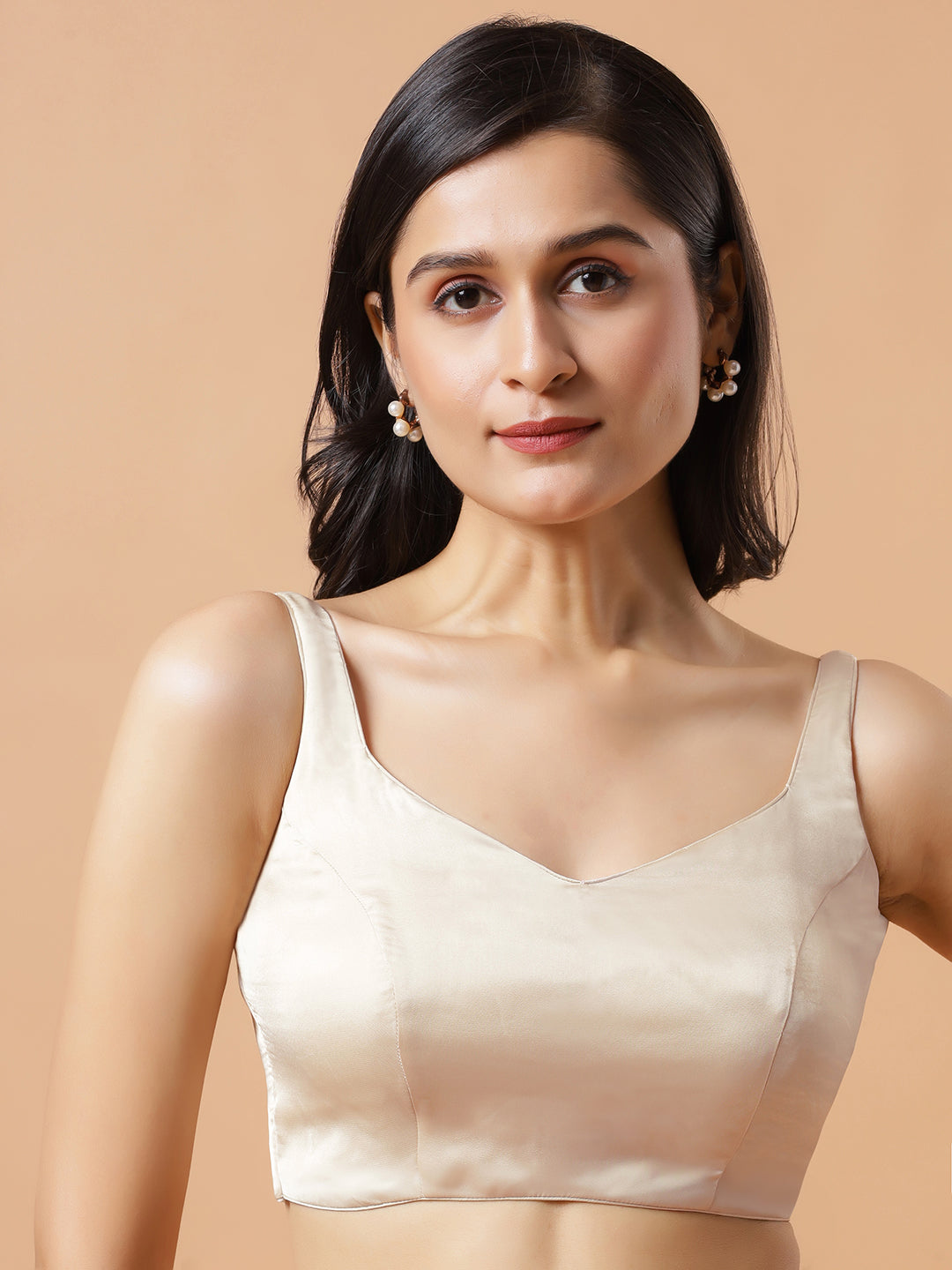 Tia Tan Satin Tie Back Ready2Ship Blouse