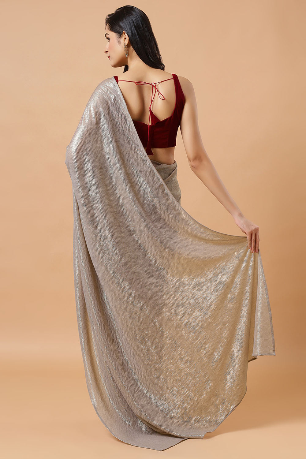 Elektra Gold Shimmer Crushed Georgette Ready to Wear Saree