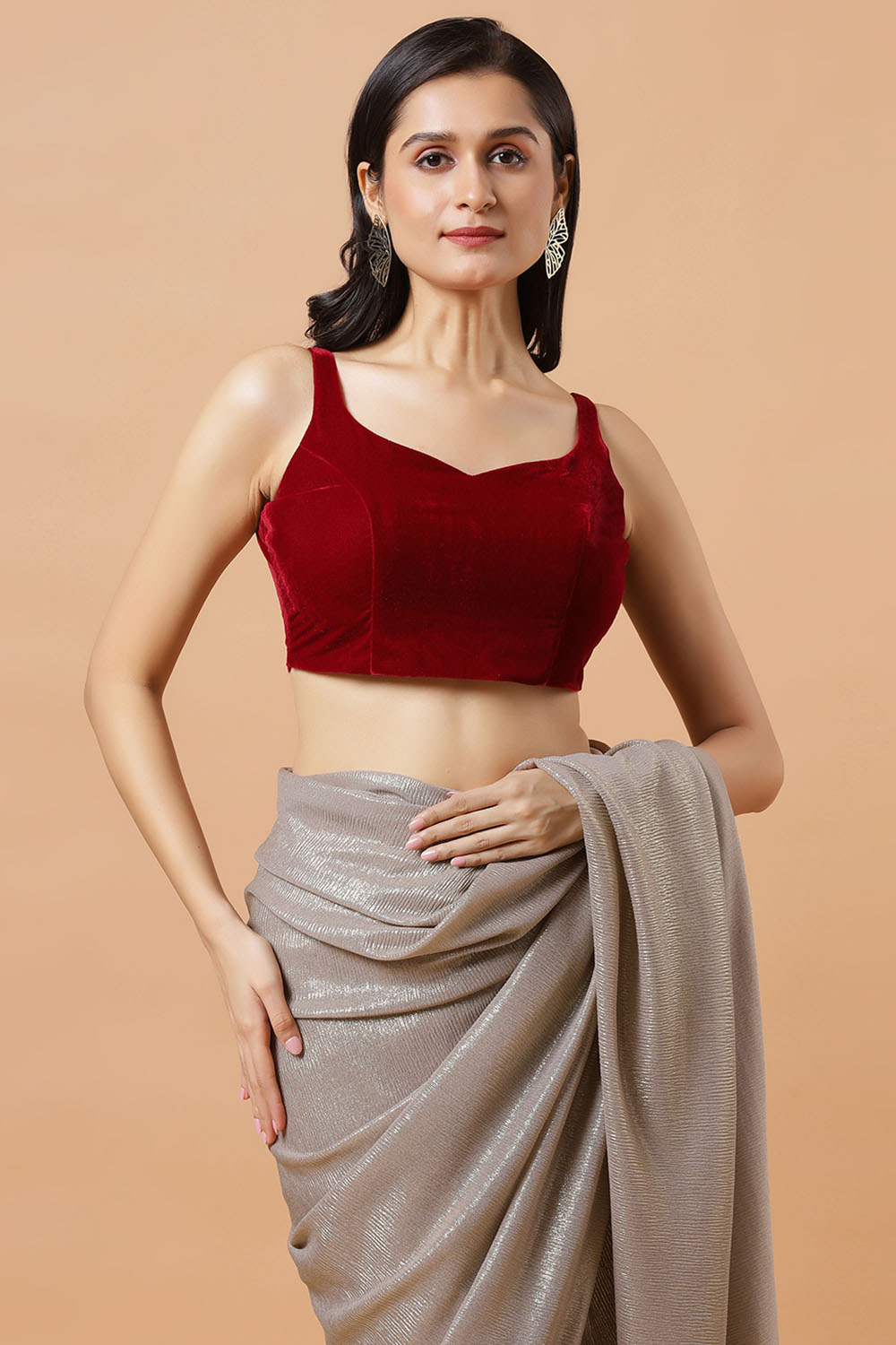 Elektra Gold Shimmer Crushed Georgette Ready to Wear Saree