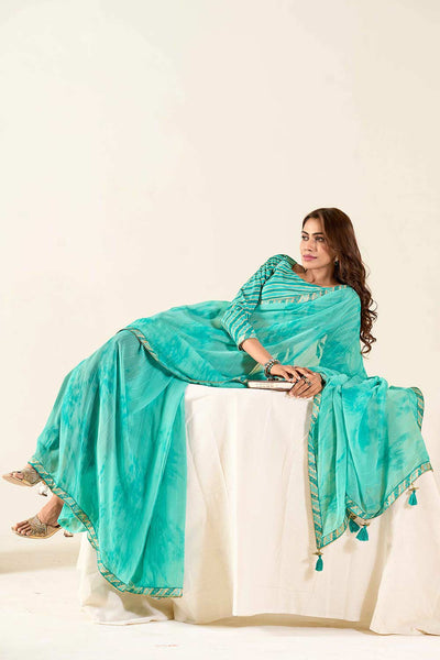 Tyla Turquoise Georgette Printed One Minute Saree