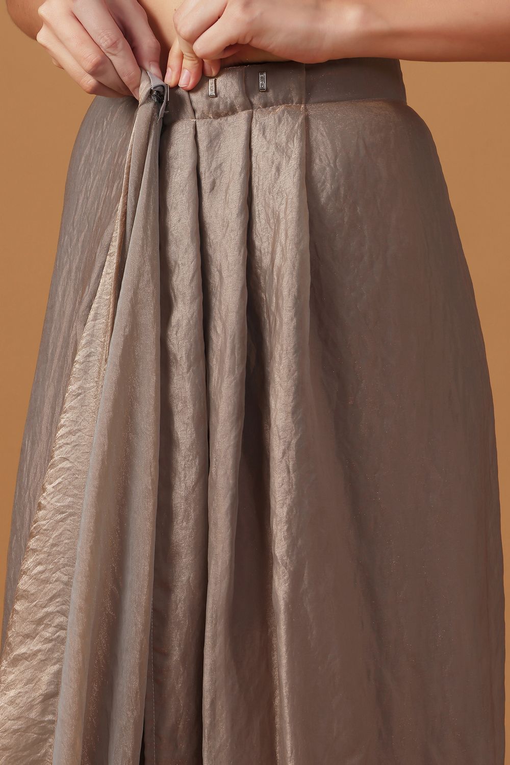 Cassie Taupe Paper Silk Sequin Embroidery Designer Ready to Wear Saree