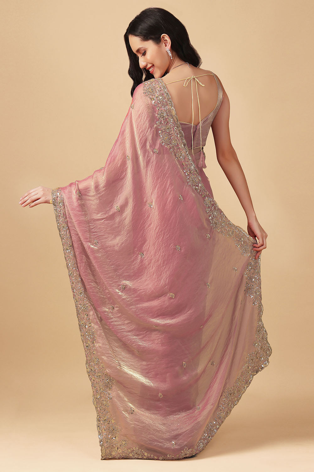 Elise Mauve Paper Silk Sequins Embroidery Designer Ready to Wear Saree