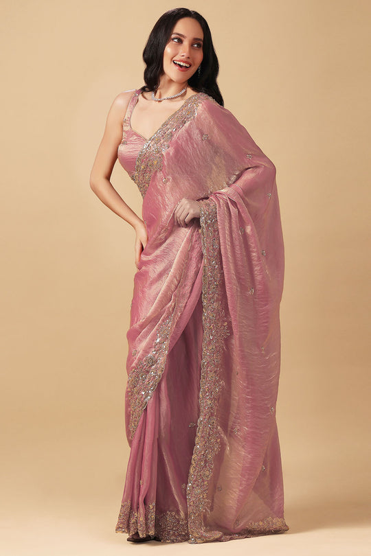 Elise Mauve Paper Silk Sequins Embroidery Designer Ready to Wear Saree
