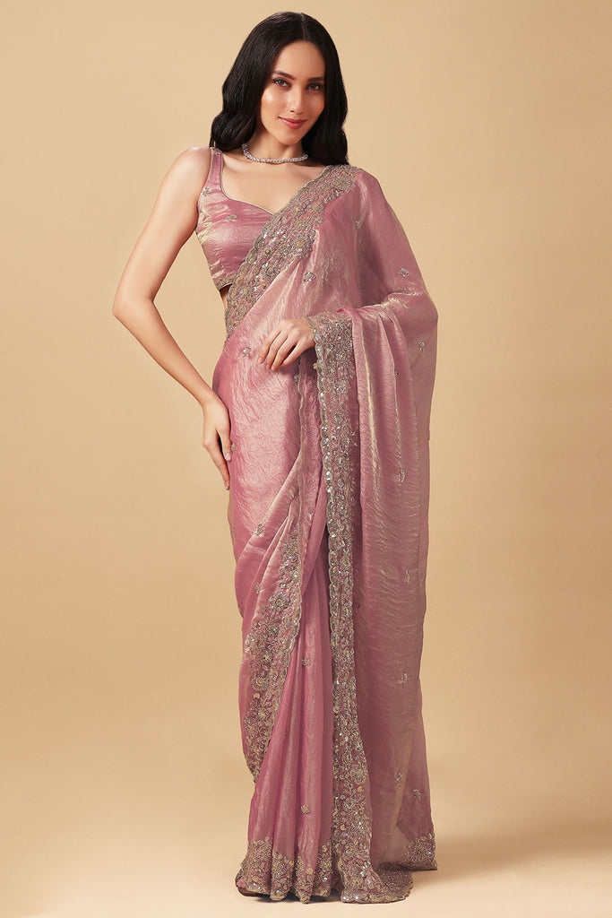 Elise Mauve Paper Silk Sequins Embroidery Designer Ready to Wear Saree