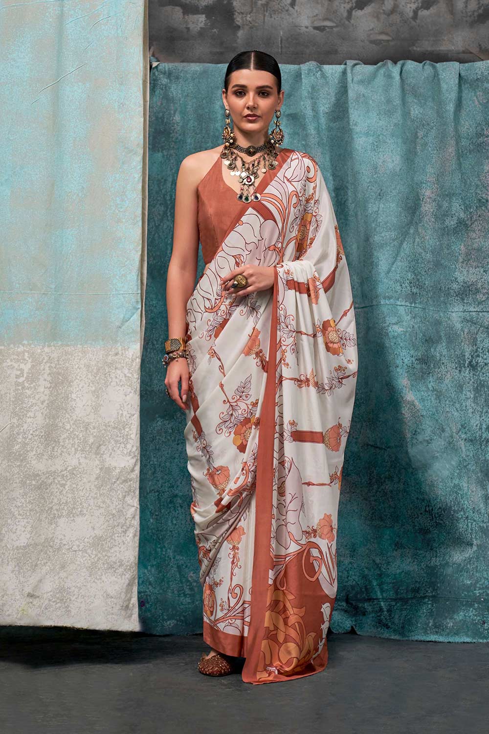 Kernia Off-White Pure Silk Designer One Minute Saree