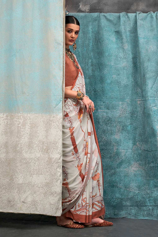 Nuri Off-White Silk Designer One Minute Saree