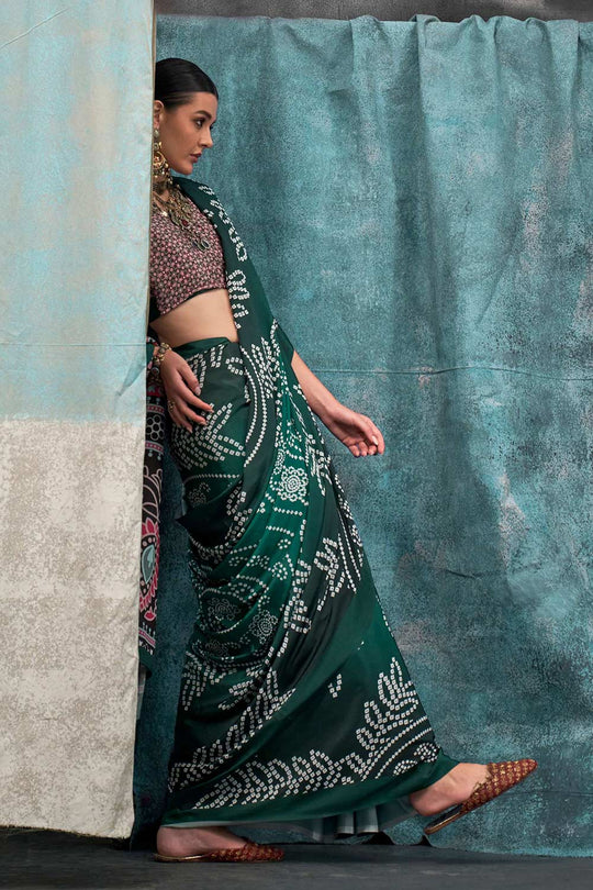 Nuri Dark Green Silk Floral One Minute Saree