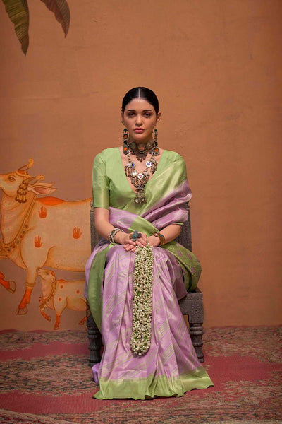 Lena Lavender & Mint Silk Kalamkari One Minute Saree