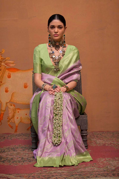 Lena Lavender & Mint Silk Kalamkari One Minute Saree