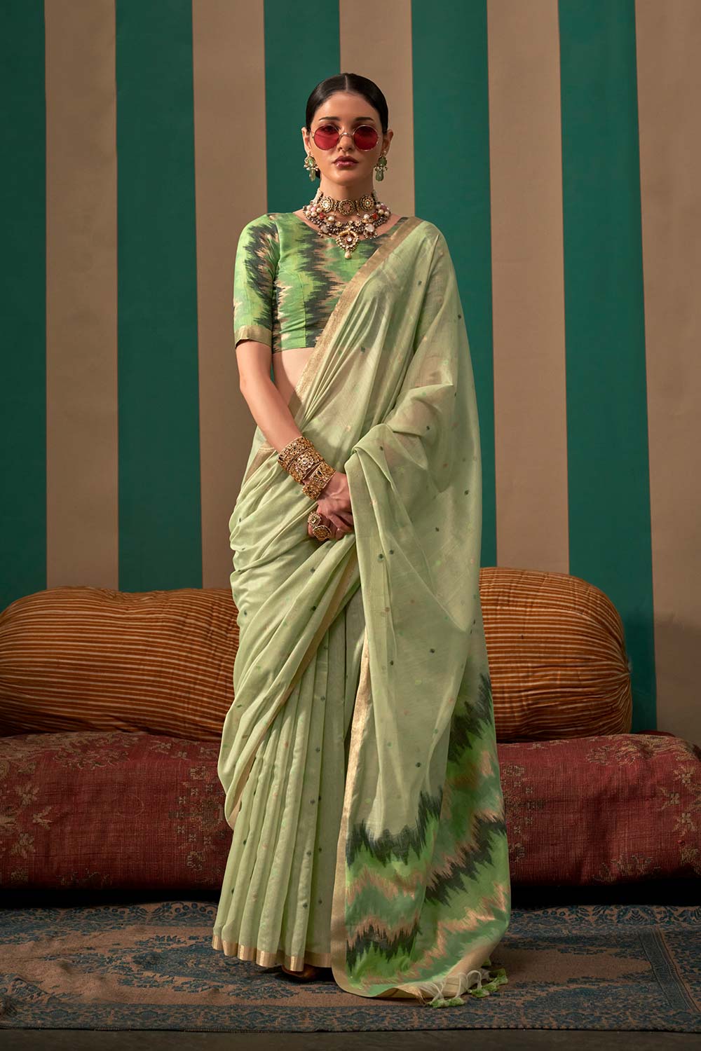 Paloma Green Silk Traditional One Minute Saree