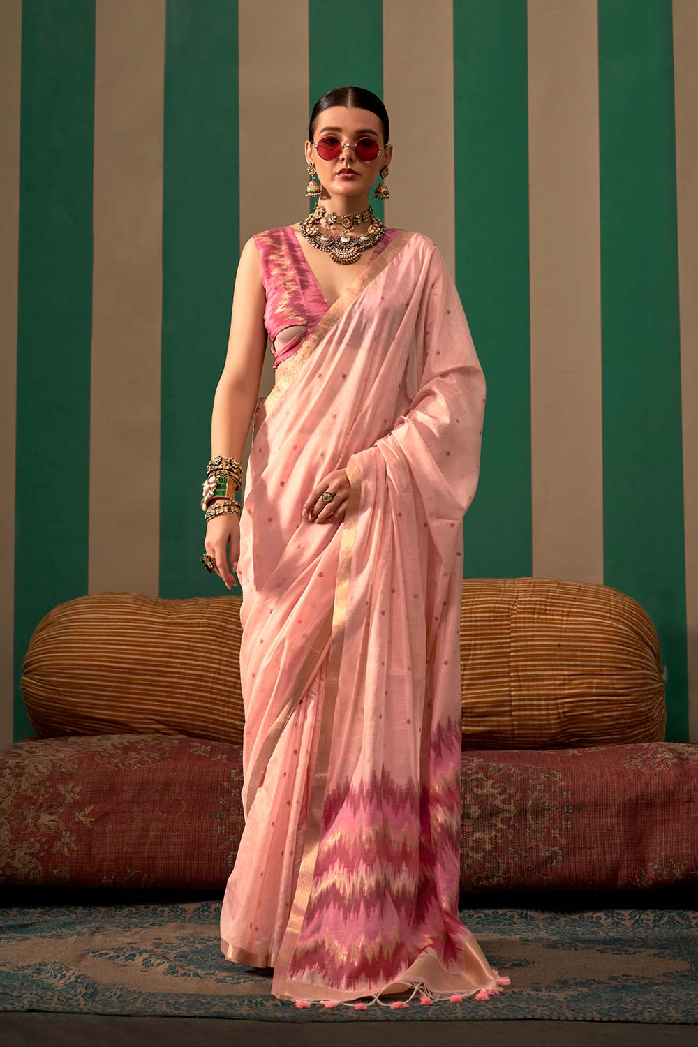 Paloma Pink Silk Traditional One Minute Saree